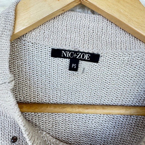NIC+ZOE Women's Beige Studded Knit Sweater Petite Small 3/4 Sleeve Casual - Picture 3 of 7